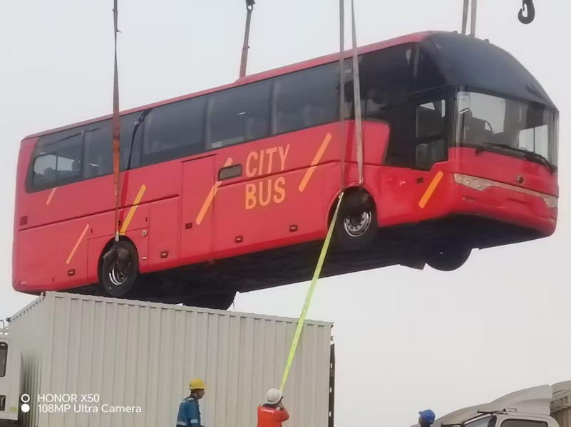 Custom-made bus transported and delivered