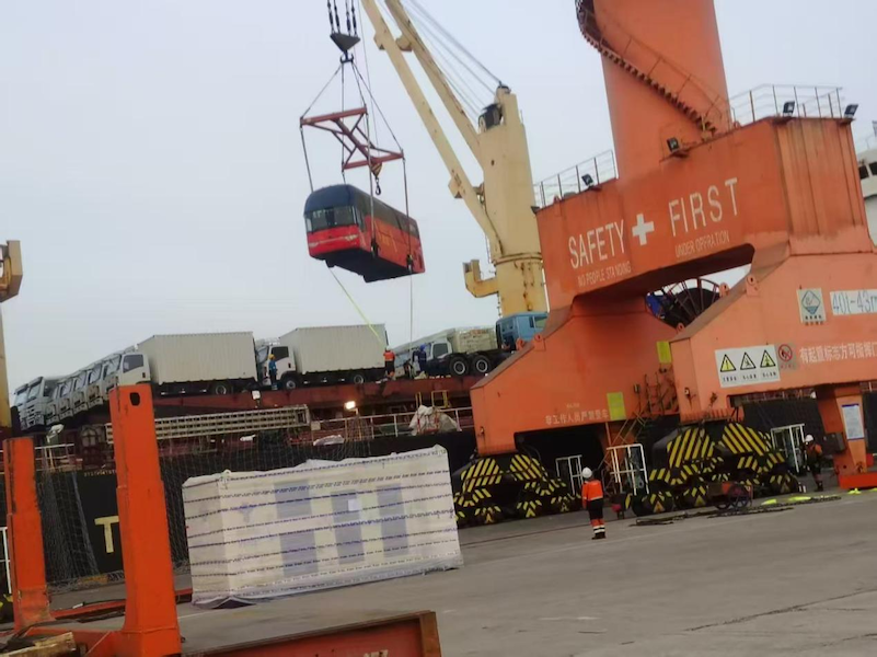 Custom-made bus packaged and delivered