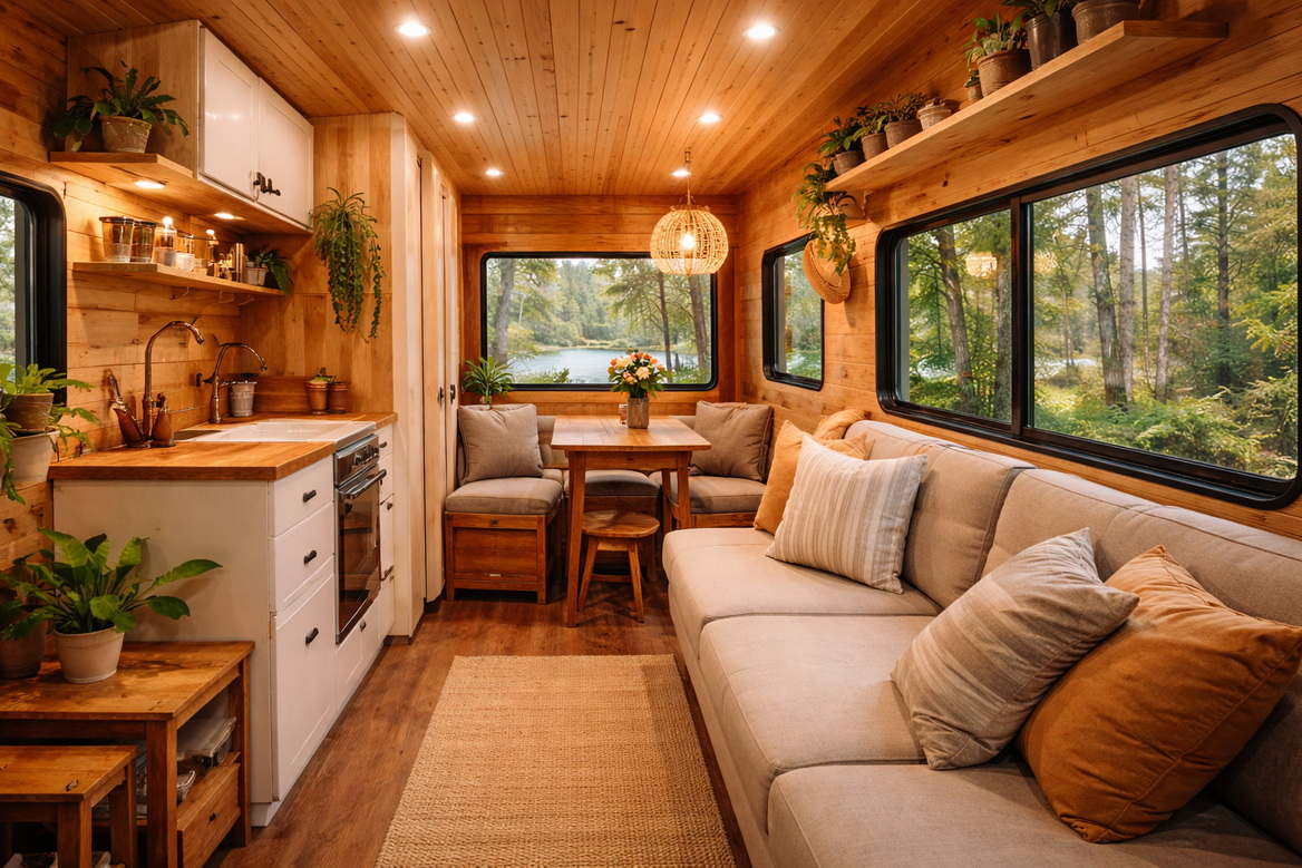 Cozy Shuttle Bus Interior Living Space